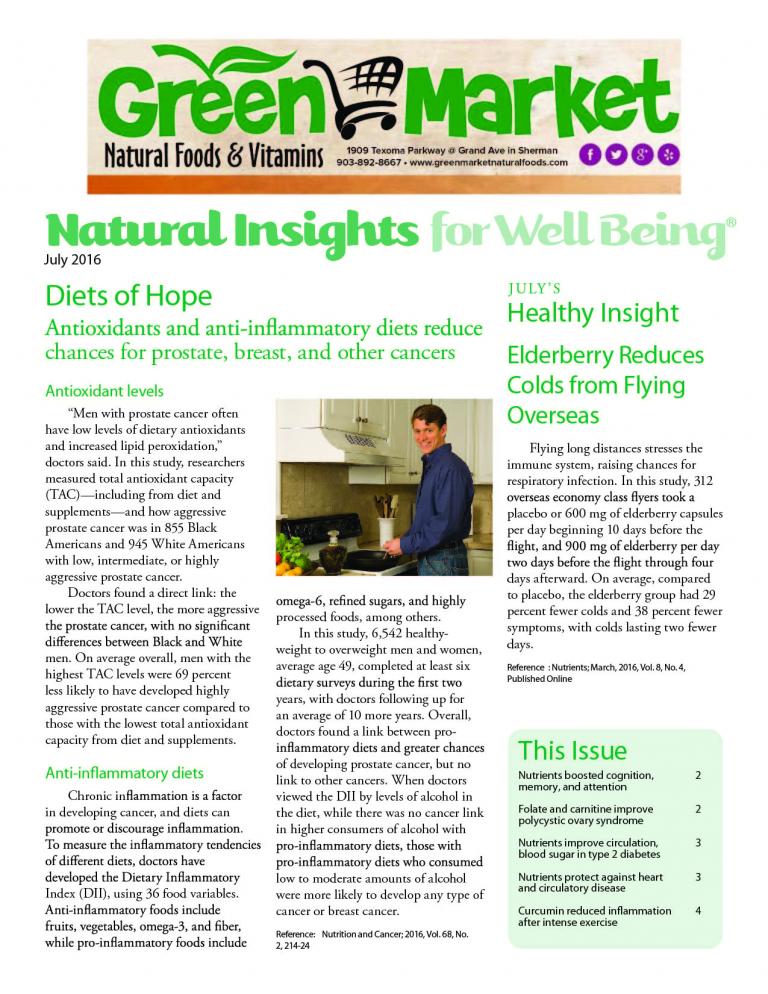 July 2016 Natural Insights for Well Being Newsletter Green Market Sherman